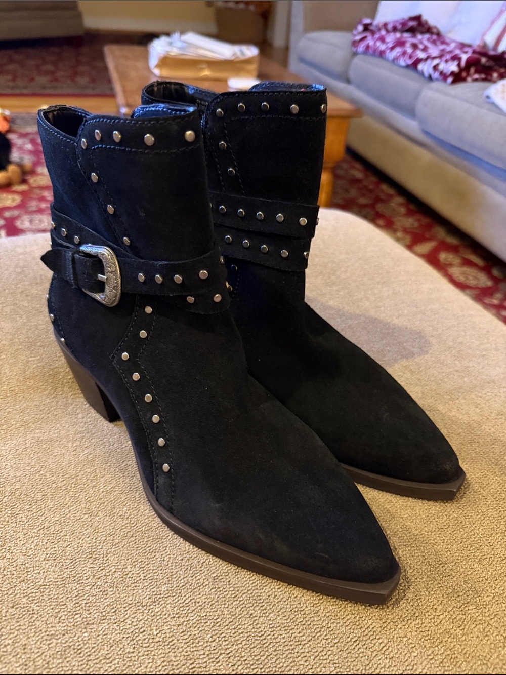 Crown Vintage Kilon Ankle Boots Black Studded Suede Western 9.5 W (TD)